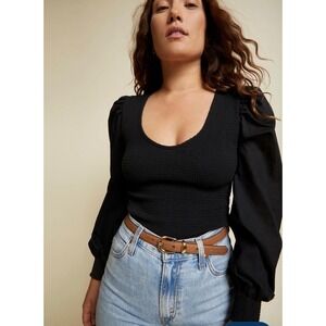 Nation LTD Della Tee Jet Black Pima Cotton Blouse S Boho Romantic Y2K Coquette
